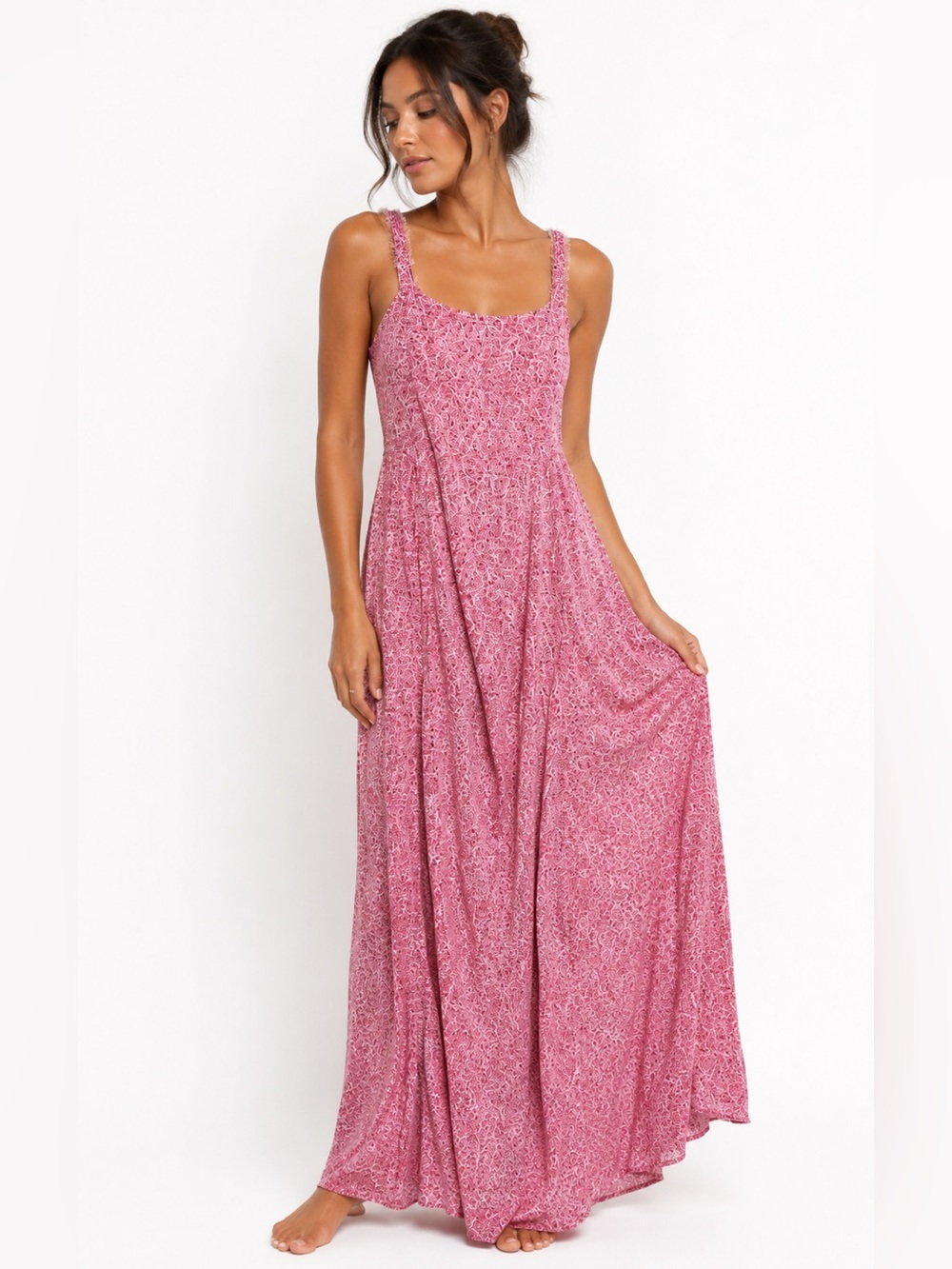1. State Pink Floral Scoop Neck Maxi Dress
